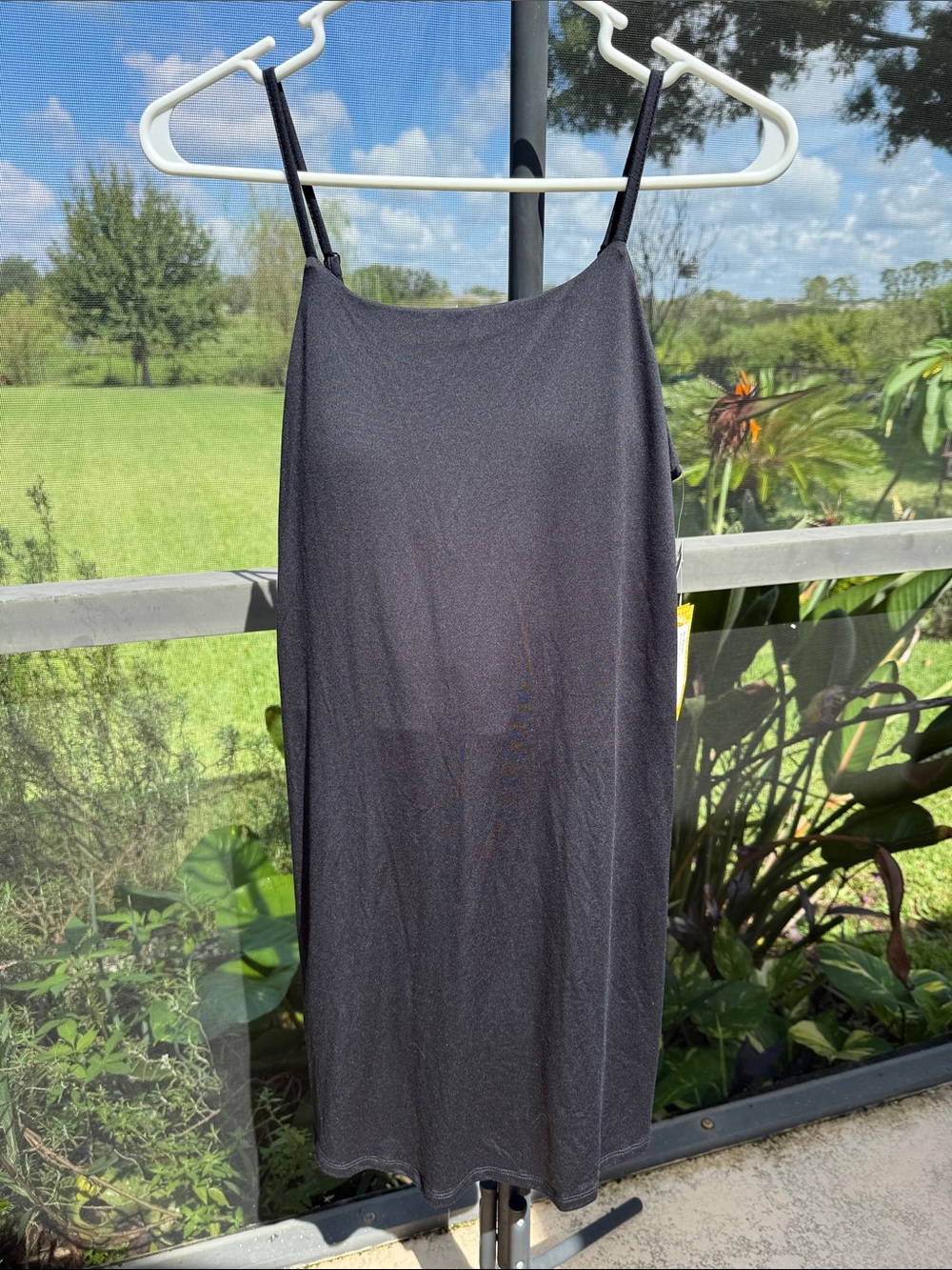 Sleek Black athletic performance Dress with Spaghetti Straps & shorts